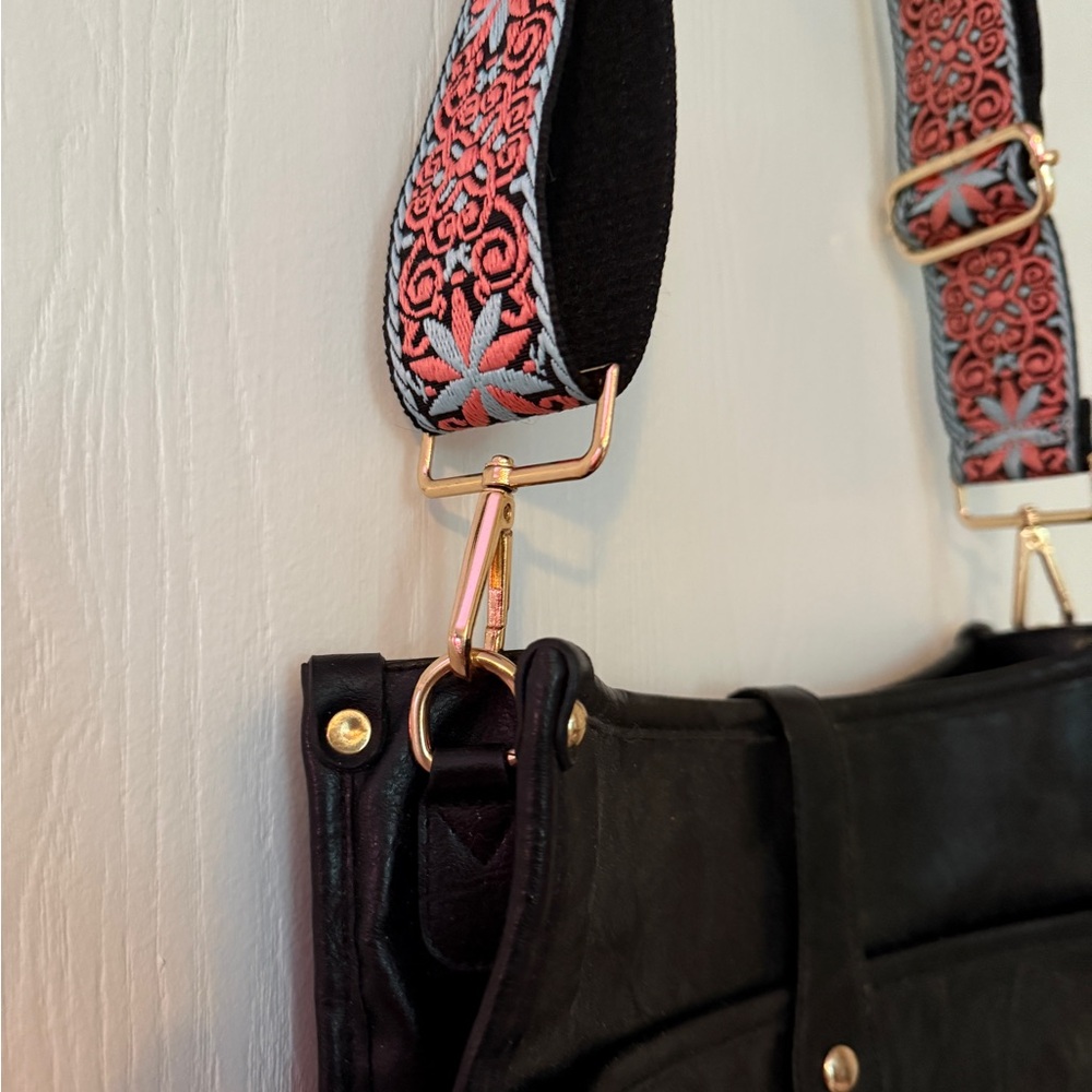 Black Textured Leather Crossbody Bag with Gold Hardware - Picture 2 of 2